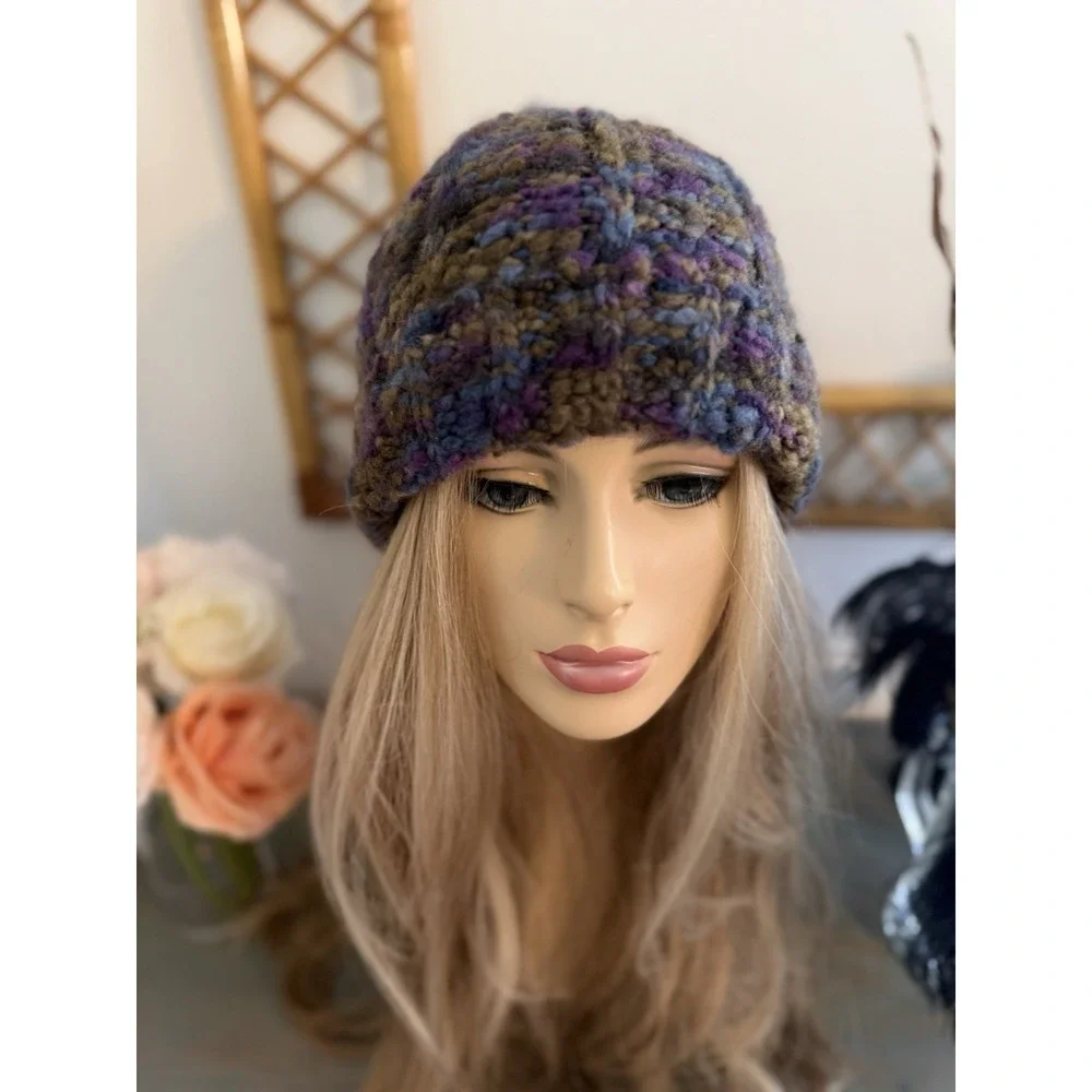 Cappellificio Fiorentino Wool‎ Blend Purple Knitted Beanie Hat Made In Italy EUC